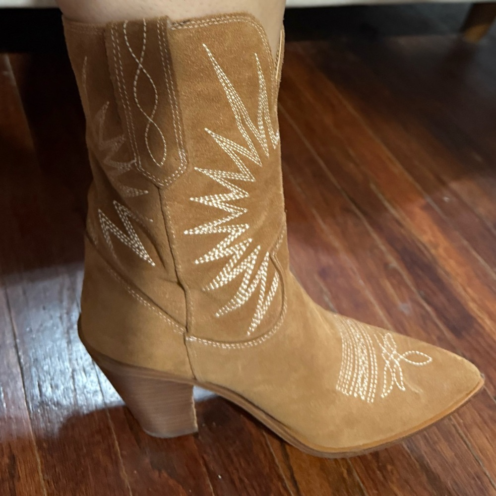 Marc Fisher Camel Embroidered Heeled Boots